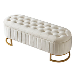 Luxembourg Velvet Storage Ottoman – Elegant Fluted Bench with Gold Base thumbnail 3