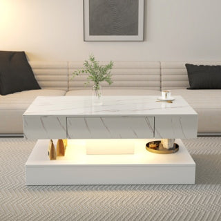 Modern Marble-Texture Coffee Table with Integrated LED Lighting & Hidden Storage thumbnail 4
