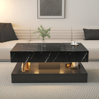 Modern Marble-Texture Coffee Table with Integrated LED Lighting & Hidden Storage thumbnail 6