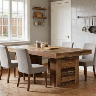 Heritage Reclaimed Wood Dining Table with Industrial Block Pedestal thumbnail 3