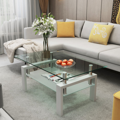 Nordic Minimalist Glass Coffee Table with Dual-Tier Storage