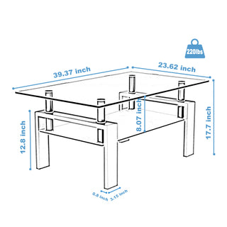 Nordic Minimalist Glass Coffee Table with Dual-Tier Storage thumbnail 4