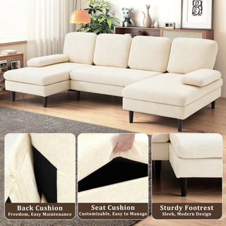 Serene U-Shaped Sectional Sofa with Double Chaise Lounge in Cream Chenille thumbnail 4