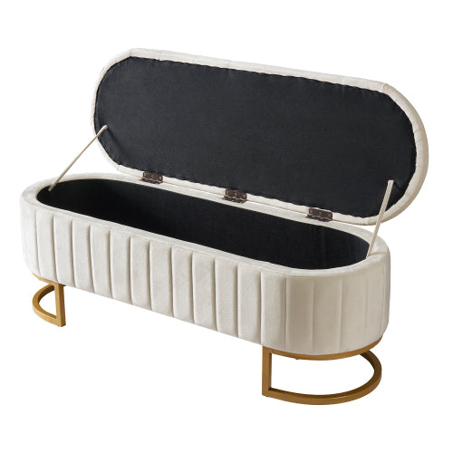 Luxembourg Velvet Storage Ottoman – Elegant Fluted Bench with Gold Base alternate view