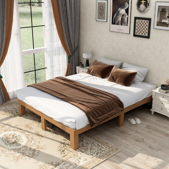 Linear Oak Platform Bed Frame – Minimalist Solid Wood Design (No Box Spring Needed)