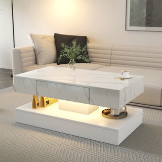 Modern Marble-Texture Coffee Table with Integrated LED Lighting & Hidden Storage thumbnail 9
