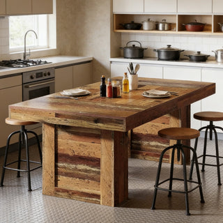Heritage Reclaimed Wood Dining Table with Industrial Block Pedestal thumbnail 5