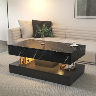 Modern Marble-Texture Coffee Table with Integrated LED Lighting & Hidden Storage thumbnail 2