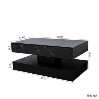 Modern Marble-Texture Coffee Table with Integrated LED Lighting & Hidden Storage thumbnail 3