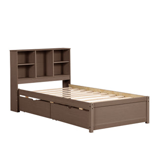 Modern Walnut Platform Bed with Integrated Bookcase Headboard & Charging Station thumbnail 6
