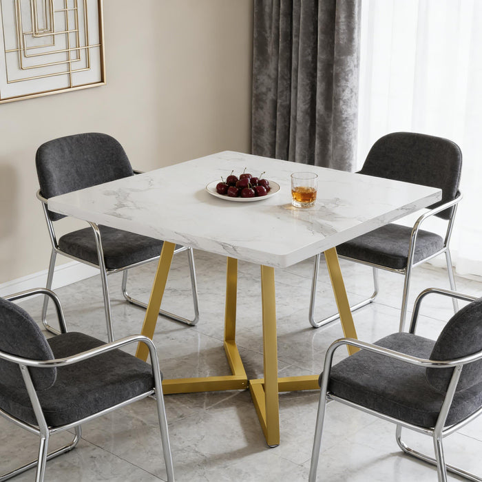Midnight Luxe Square Dining Table with Faux Marble Top & Gold Geometric Base