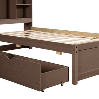 Modern Walnut Platform Bed with Integrated Bookcase Headboard & Charging Station thumbnail 7
