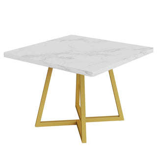 Midnight Luxe Square Dining Table with Faux Marble Top & Gold Geometric Base thumbnail 2