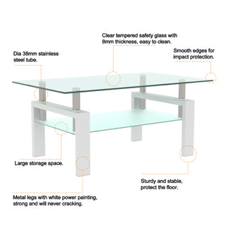 Nordic Minimalist Glass Coffee Table with Dual-Tier Storage thumbnail 3