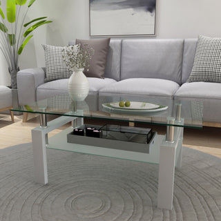 Nordic Minimalist Glass Coffee Table with Dual-Tier Storage thumbnail 9