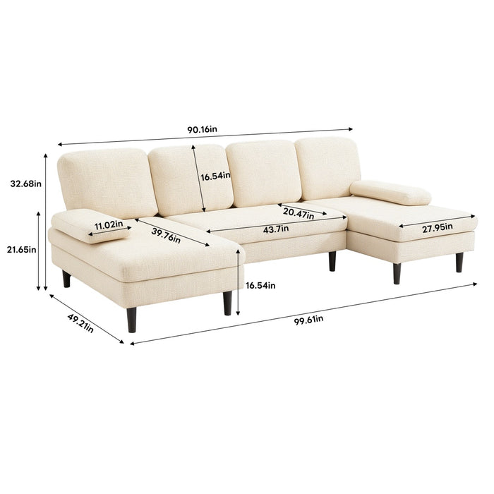 Serene U-Shaped Sectional Sofa with Double Chaise Lounge in Cream Chenille alternate view