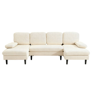 Serene U-Shaped Sectional Sofa with Double Chaise Lounge in Cream Chenille thumbnail 3