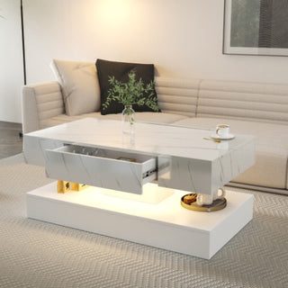 Modern Marble-Texture Coffee Table with Integrated LED Lighting & Hidden Storage thumbnail 10
