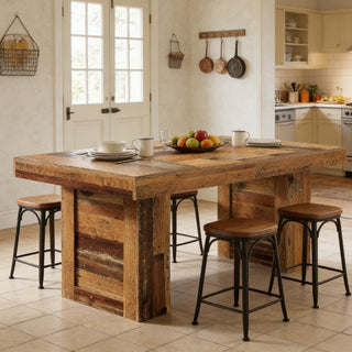 Heritage Reclaimed Wood Dining Table with Industrial Block Pedestal thumbnail 6