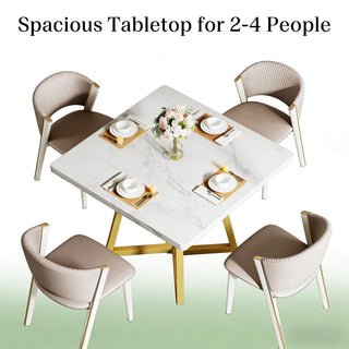 Midnight Luxe Square Dining Table with Faux Marble Top & Gold Geometric Base thumbnail 3