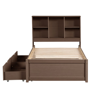 Modern Walnut Platform Bed with Integrated Bookcase Headboard & Charging Station thumbnail 9