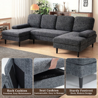 Architectural U-Shaped Sectional Sofa with Double Chaise Lounge in Chenille thumbnail 5