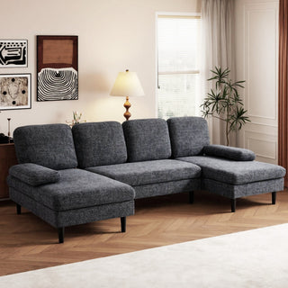 Architectural U-Shaped Sectional Sofa with Double Chaise Lounge in Chenille thumbnail 4