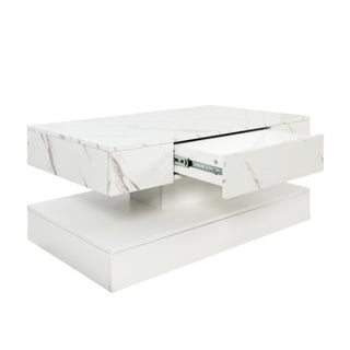 Modern Marble-Texture Coffee Table with Integrated LED Lighting & Hidden Storage thumbnail 7