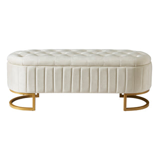 Luxembourg Velvet Storage Ottoman – Elegant Fluted Bench with Gold Base thumbnail 4