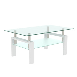 Nordic Minimalist Glass Coffee Table with Dual-Tier Storage thumbnail 5