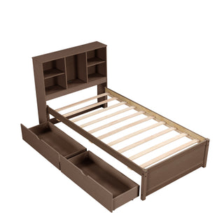 Modern Walnut Platform Bed with Integrated Bookcase Headboard & Charging Station thumbnail 4