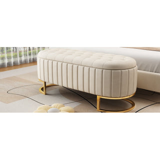 Luxembourg Velvet Storage Ottoman – Elegant Fluted Bench with Gold Base thumbnail 8