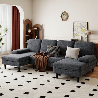 Architectural U-Shaped Sectional Sofa with Double Chaise Lounge in Chenille thumbnail 1